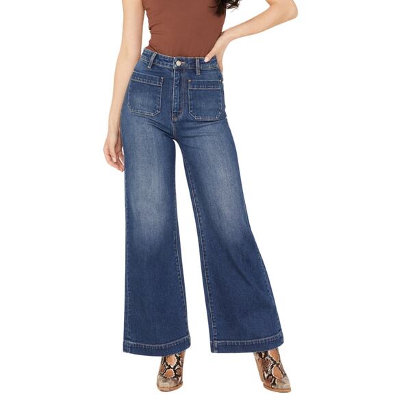 Rollas Jeans Womens Size 31 Blue Sailor Wide Leg Denim High Rise Baggy Skater - Picture 1 of 14
